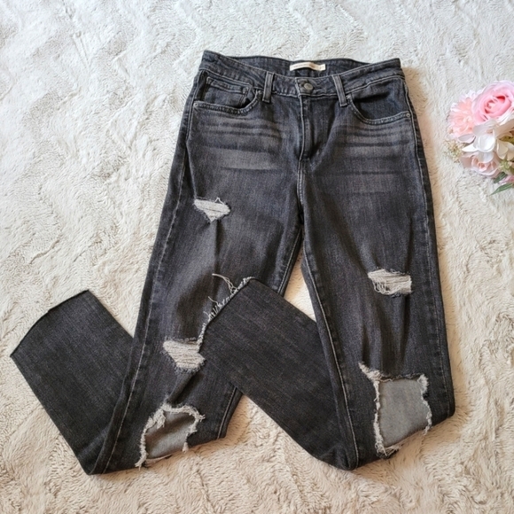 Levis 721 High Rise Skinny Gray Distressed Jeans Size W27 L32 - Picture 1 of 16